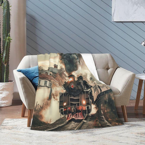 HSYOYO 80"x60" Train Travelling Throw Blanket Fluffy Fleece Blankets Vintage Lightweight Travel Blanket Indoor Outdoor