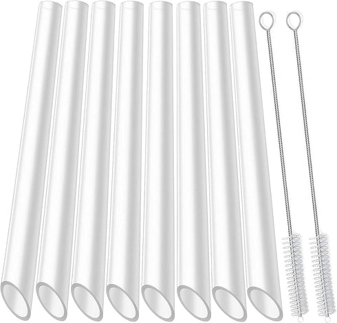ALINK Reusable Clear Boba Straws, 13 mm x 10.5 in Jumbo Hard Plastic Smoothie Straws, Pack of 8 with Cleaning Brush