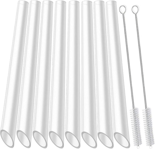 ALINK Reusable Clear Boba Straws, 13 mm x 10.5 in Jumbo Hard Plastic Smoothie Straws, Pack of 8 with Cleaning Brush