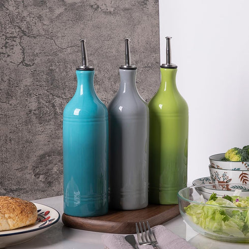 Sweejar Large Ceramic Olive Oil Dispenser Bottle, Opaque Cruet for Oil, Vinegar, Soy Sauce, 24 Fl Oz (Gradient Green)