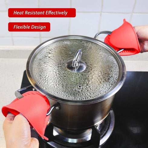 2 Pairs Mini Oven Gloves - Silicone Heat Resistant Cooking Pinch Mitts Potholder for Kitchen Cooking & Baking (Red and