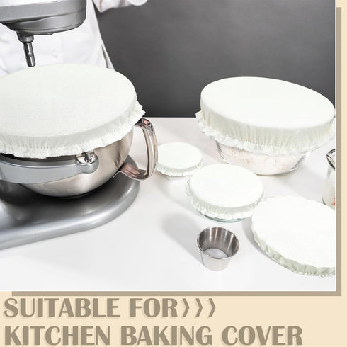 Patelai 10 Pieces Reusable Bowl Covers in 5 Sizes, Stretch Cloth Fabric Elastic Food Storage Covers in Ivory