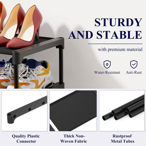 Kitsure 4-Tier Shoe Rack for Closet - Sturdy Organizer for Entryway, Holds up to 16 Pairs, Black Shoe Shelf