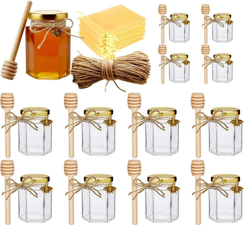 Adabocute 4oz Hexagonal Honey Jars - Glass Honey Jars with Gold Lids,