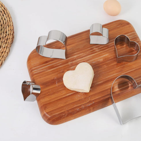Heart Cookie Cutter Set - 6 Piece Stainless Steel Biscuit Pastry Cutters, Sizes from 1 4/5" to 3 4/5"
