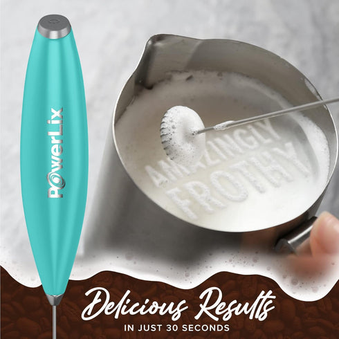 PowerLix Handheld Milk Frother with Stand, Battery Operated Foam Maker Wand for Coffee (Black) (No Stand Aqua)