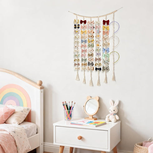 Room,1 Dahey Macrame Bow Holder Hanging Hair Bow Organizer for Baby Girls Boho Wall Decor Handmade Headband Holder