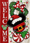Welcome Christmas Mouse Santa Garden Flag - Xmas Peppermint Candy Wreath Ornament, Double Sided Winter Holiday Decor