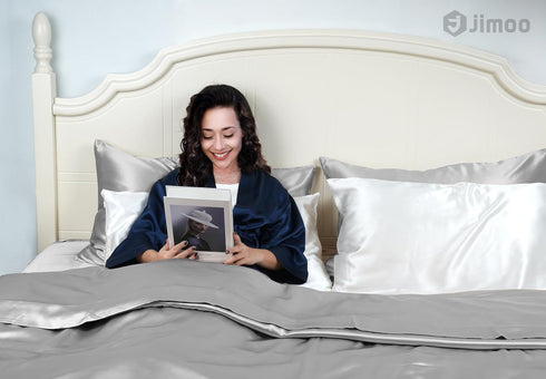 100% Mulberry Silk Pillowcase, 22 Momme Pure Natural Silk, Both Sided with Zipper, King Size (Silver Grey, 20'' 36'')