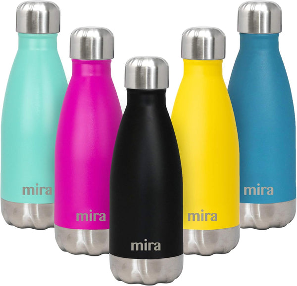 MIRA 12 oz Insulated Water Bottle - Slim Stainless Steel Cola Shape Thermos - Double Wall Hot & Cold Flask (Black)