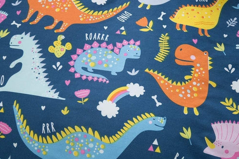 Bedding Fitted Sheet with Deep Pocket for Twin Bed, Dino Printed Thicken Fabric (Navy Blue)