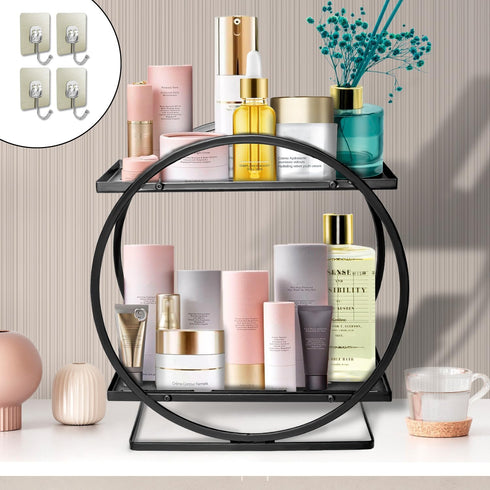 Bathroom Vanity Organizer, Black Perfume Organizer for Dresser, 2 Tier Cosmetic Display Tray for Bathroom Counter