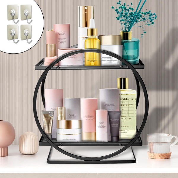 Bathroom Vanity Organizer, Black Perfume Organizer for Dresser, 2 Tier Cosmetic Display Tray for Bathroom Counter