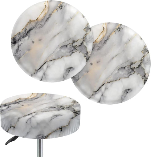 Marble Print Bar Stool Covers, Stretchable Round Stool Cushion Covers, Removable Washable for Dining Room - Set of 2