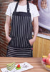 Kitchen Cooking Apron for Women and Men, Adjustable Chef Bib with Pockets - 32" x 28" - Black/White Pinstripe
