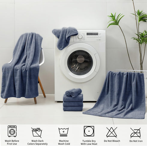 18 Set-6 Sheets,6 Towels,6 Set Pcs Purple Blue Family Towels Bath Hand Washcloths Soft Polyester Towels Absorbent