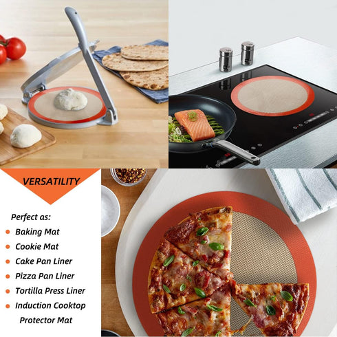 Round Silicone Baking Mats for 10 Inch Cake Pan - Non-Stick Reusable Dough Mat for Cake, Tortilla, Pizza