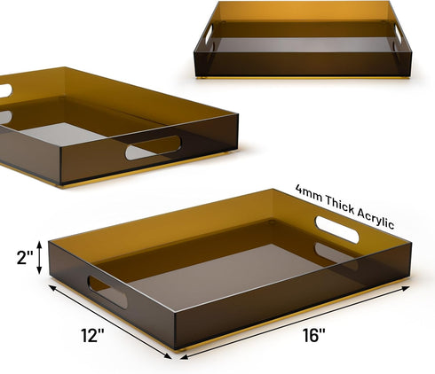 16"x12" ATZYmolin Large Acrylic Serving Tray Decorative Ottoman Coffee Table Vanity Tray Tea Fruit Platter Snack