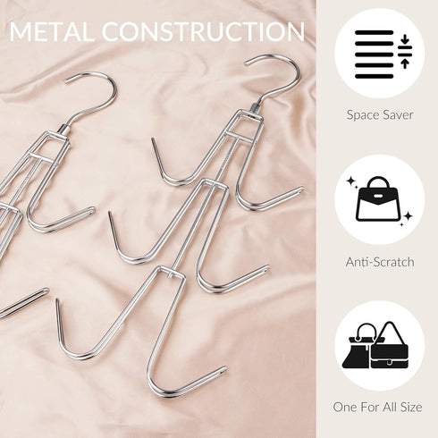 ZEDODIER Purse Hanger Organizer for Closet, 2 Pack Metal Handbag Storage Hook, Space Saving Hanger, Silver