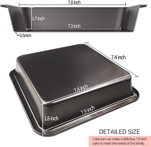 CHEFMADE Square Cake Pan, 8-Inch Non-Stick Carbon Steel Deep Dish Baking Mold for Cakes, Bread, Pizza, Cookies