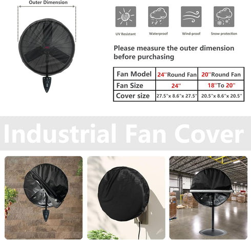 Wall Mount Fan Cover,Waterproof Outdoor Fan Covers,Compatible for 18-20 Inch Industrial Fan and Pedestal Fan,Heavy Duty 600D oxford Dustproof Fan Cover,Black