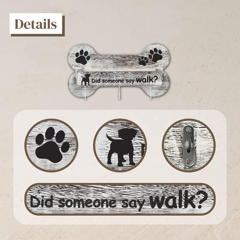 J JACKCUBE DESIGN Rustic White Bone Shape Wall Mounted Dog Leash Holder - 3 Key Holder Hooks and Extra Storage Box