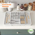 Lifewit Silverware Organizer for Kitchen Drawers, Expandable Utensil Tray with Removable Knife Block, Large, White