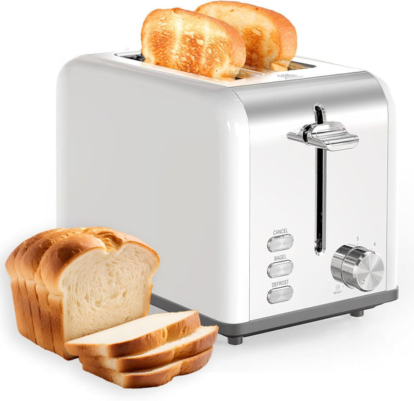 YSSOA Stainless Steel 2 Slice Toaster, Extra Wide Slot with 6 Shade Settings and Bagel/Defrost/Cancel Functions, White