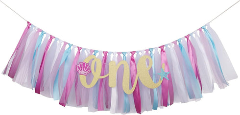 MIAUL 1st Mermaid Princess Highchair Banner for Baby - First Birthday Tutu Decoration Photo Props, Blue Purple White