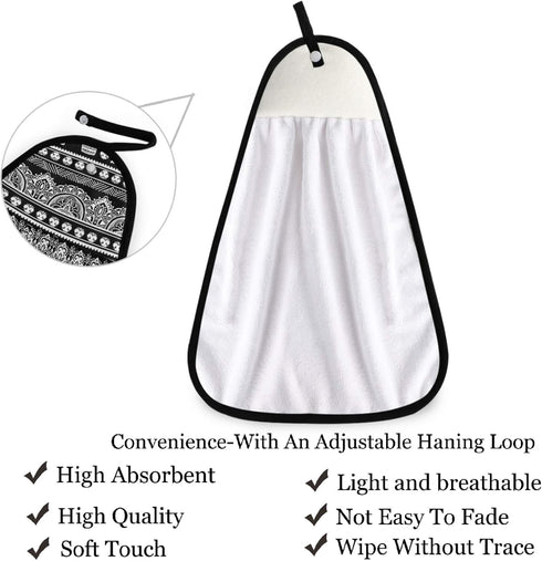 visesunny Bohemian Style Elephant Black Kitchen Dish Towel with Hanging Loop Absorbent Hand Towel for Bathroom Cleaning