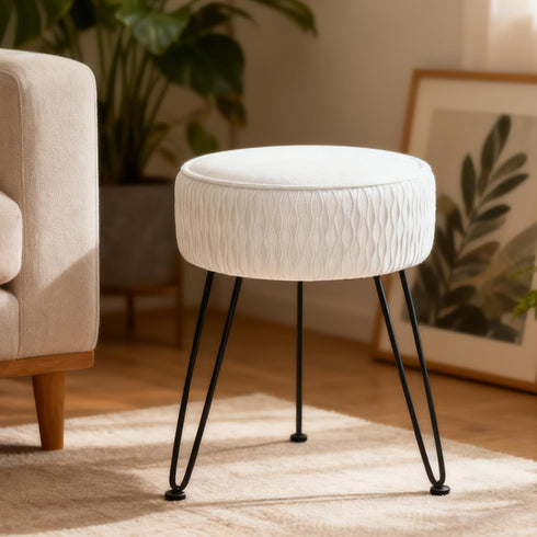 Velvet Vanity Stool Footrests, Round Ottoman Vanity Chairs with Anti-Slip Feet, Dressing Table Seat Foot Stool