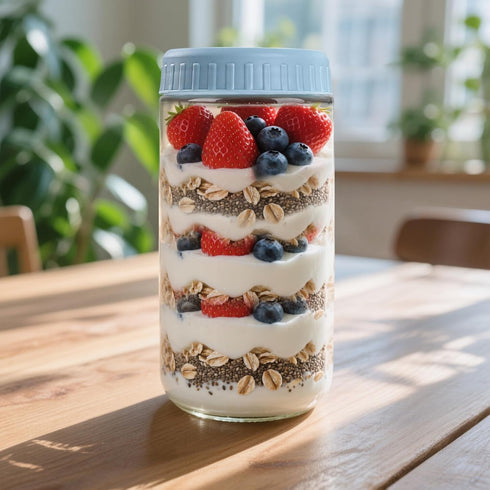 24oz 8 SHOWIN Overnight Oats Containers with Lids, Glass Jars with Lids pcs, Light Blue, Wide Mouth Mason jars