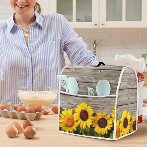 Cute Sunflower Stand Mixer Cover, Compatible with Kitchen Aid Mixer, Dustproof Covers with Accessories Pockets