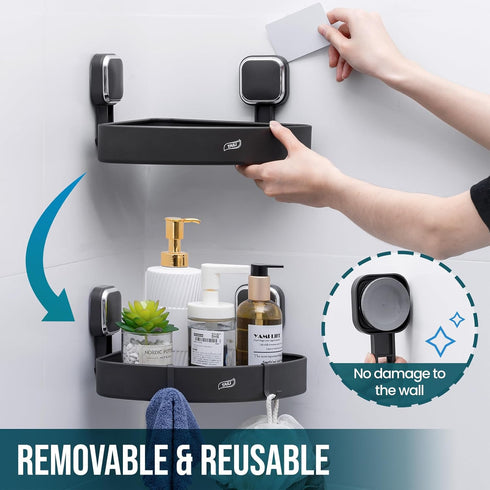 TAILI Corner Shower Caddy with Suction Cup Hooks, Aluminum Corner Shelf Basket,No-Drilling Rustproof for Kitchen