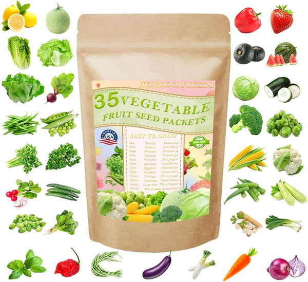Ficoszo Vegetable Seeds Kit Fruit Seeds for Planting Non-GMO and Heirloom 35 Varieties