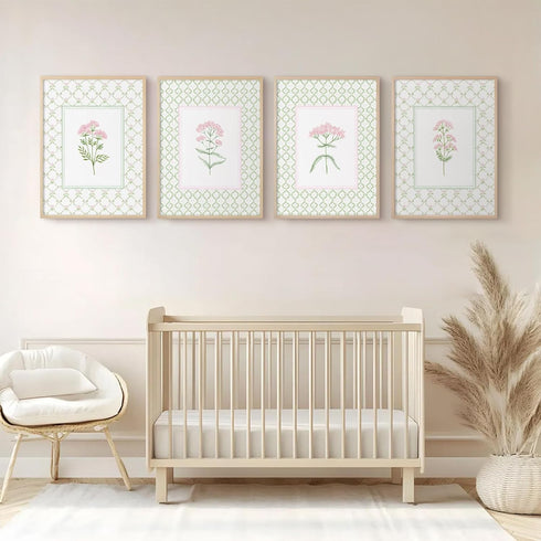 Pennclys 8x10x4 Inch Nursery Girl Floral Wall Art Wildflower Baby Room Canvas Wall Decor Pink Green Flower Prints