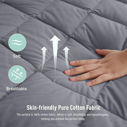 Twin XL Size Mattress Pad Cotton Top Cover for College Dorm, Quilted Fitted Protector with Deep Pocket