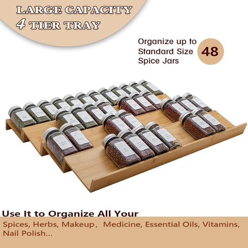 Angimio 8 Set- 11" 22" (11" 22") Bamboo Spice Rack Drawer Organizer - Pieces Wide Per Piece - Combine Pieces Into Wide