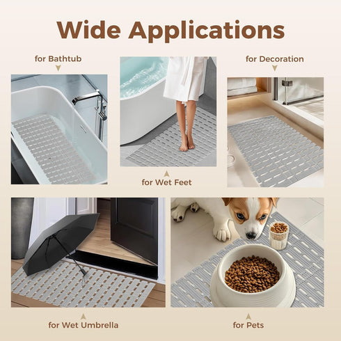 PuoWeo 35.4 15.7 Bathtub Mat Non Slip for Bathroom with Suction Cups and Drain Holes * Shower Mat for Inside Shower