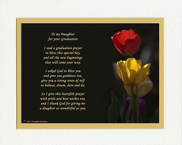 Daughter Graduation Gift with "Daughter Graduation Prayer Poem" Tulips Photo, 8x10 Double Matted Keepsake