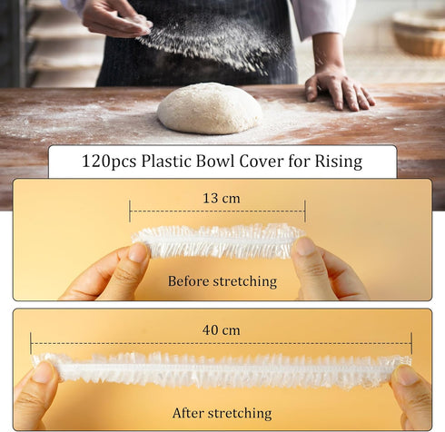 120PCS Reusable Bowl Covers for Bread Proofing, Elastic Plastic Covers for Sourdough Rising and Baking Supplies, Stretchable Wrap for Storage Containers by Nufiwra