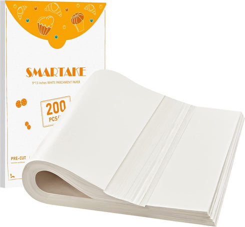 SMARTAKE 200 Pcs Parchment Paper Baking Sheets, 9x13 Inch Non-Stick Precut Baking Parchment
