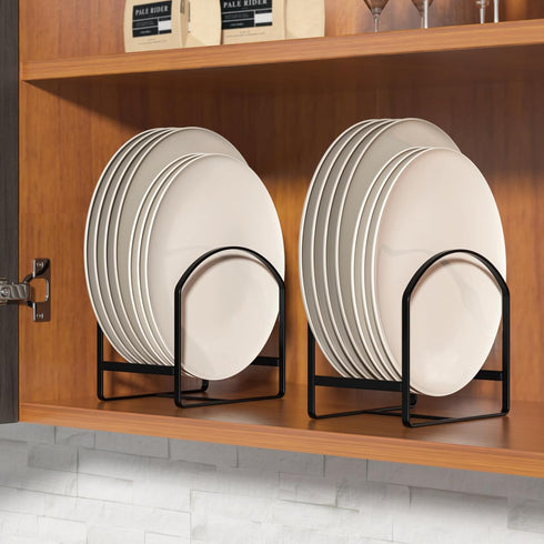 LINFIDITE 2 Pack Plate Holder Organizer Large Dish Storage Rack Upright Cabinet Dish Drying Racks Metal Dish Racks Stand for Cupboard and Countertop-Non-Slip & Rustproof Black