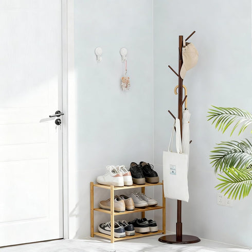 3 (3 Small Shoe Rack, Multipurpose Tier Shoe Organizers RackSmall Bamboo Shelfs for Shoes, Plants, Books, Living Room