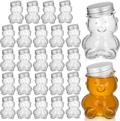Patelai 24 Pack 2.7 oz Glass Bear Shaped Honey Jars with Lids