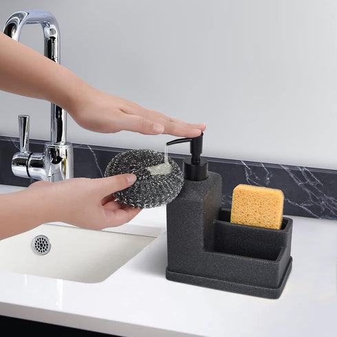 3 1 Countertop Dish Soap Dispenser with Sponge Holder,Liquid Hand and Dish Soap Dispenser and Spong Caddy with Brush