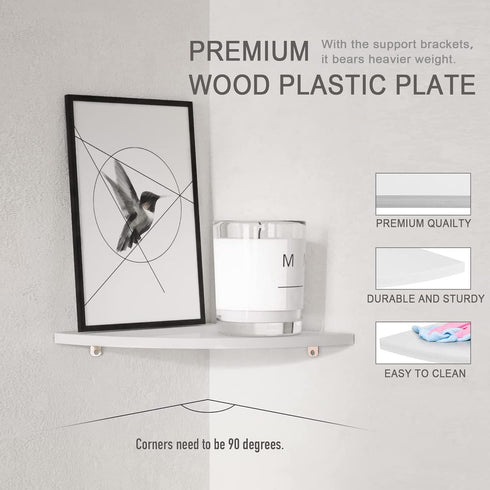 Set 5 of Pieces Corner Mounting Shelf with White, Wood Floating Wall Mounted Storage Shelf for Living Room, Bathroom