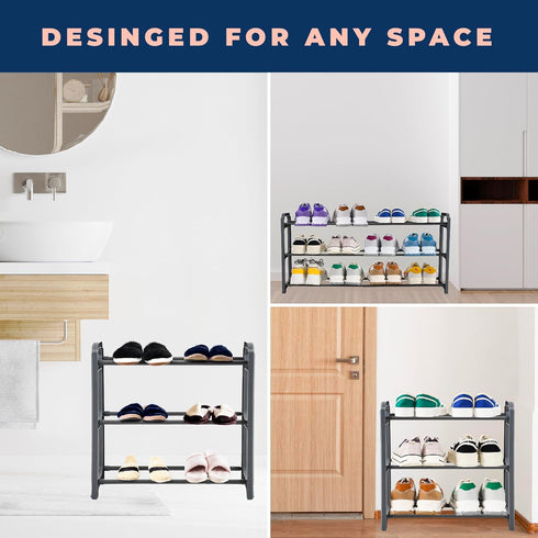 3-Tier Closet, (CSR-01) Happhom Expandable Shoe Organizer - Space Saver Shoe Shelf with Smart Design for Entryway