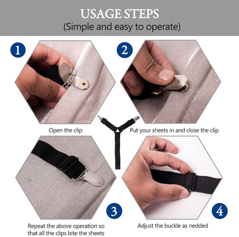TGOOD Gift for Mum! Sheet Fasteners Keepers - Adjustable Elastic Bed Sheet Holder Straps for Full, Queen, King, Twin