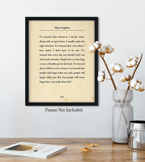 Govivo I've Learned... - Maya Angelou Book Quote Wall Art Decor Print on Beige Background - Unframed 8x10 Artwork